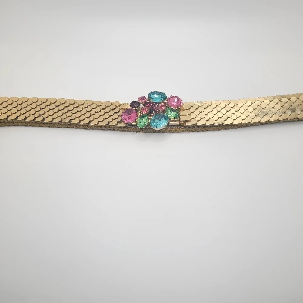 Gold Tone Metallic Rhinestone Belt Y2K Bling Embellished